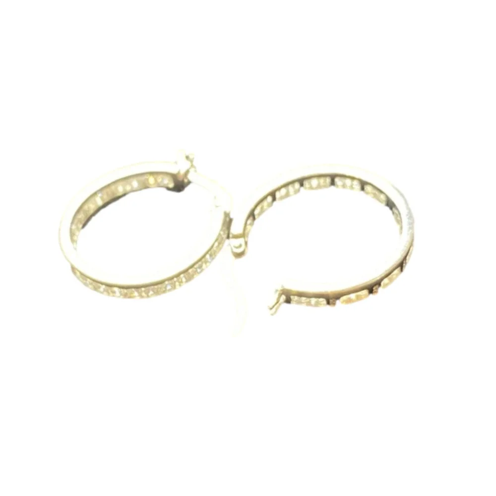 STERLING silver cubic zirconia pierced hoop earrings - Picture 3 of 7